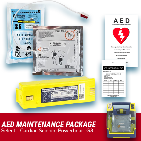 Cardiac Science Powerheart G3 AED Electrode Pad & Battery Maintenance Package