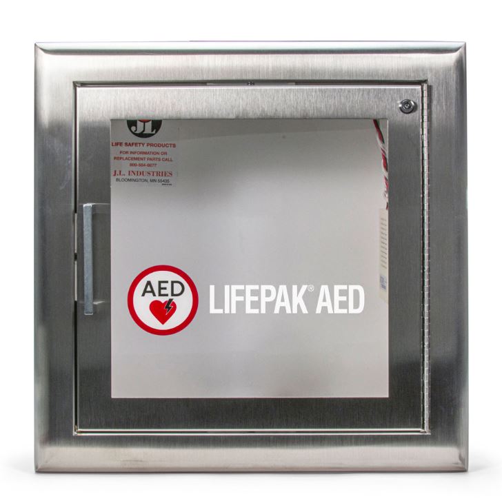 Physio-Control/Stryker LIFEPAK AED Recessed Stainless Steel Cabinet with Alarm