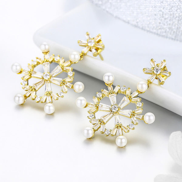 PEARL SNOWFLAKE GOLD VERMEIL EARRINGS