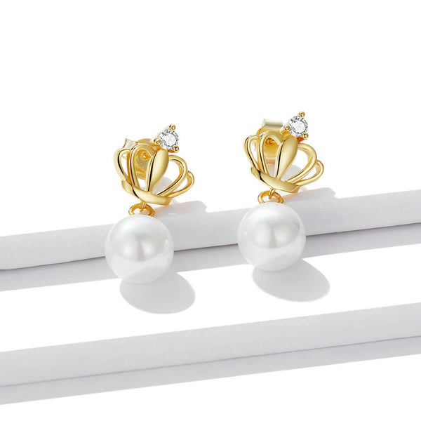GOLDEN CROWN PEARL GOLD VERMEIL EARRINGS