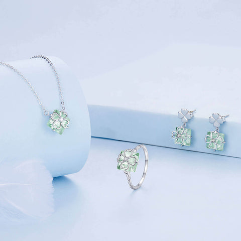 FRESH FOUR-LEAF CLOVER GOLD VERMEIL JEWELLERY SET