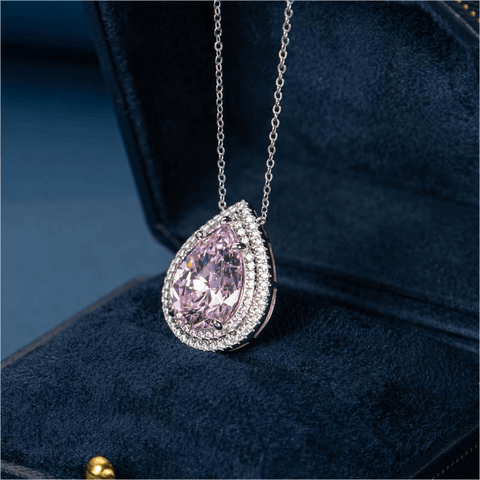 PINK WATERDROP LAB CREATED GEM GOLD VERMEIL NECKLACE