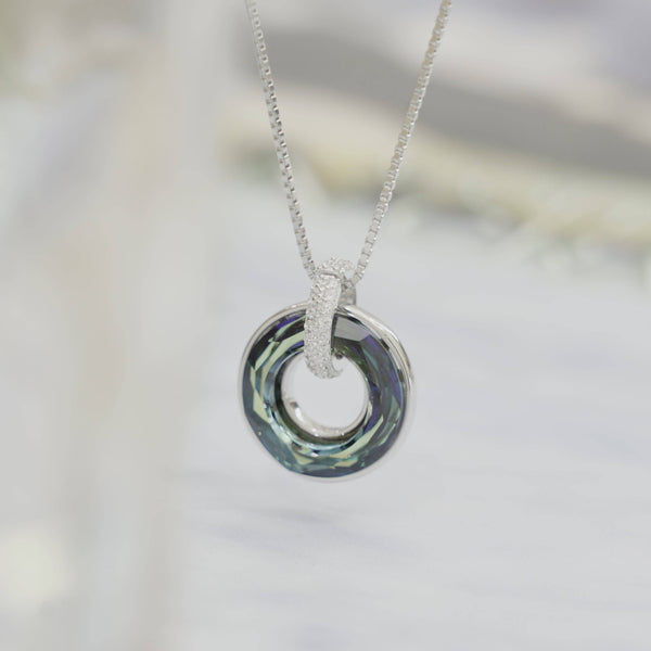 GREEN AND BLUE ROUND CRYSTAL GOLD VERMEIL NECKLACE