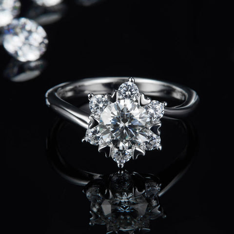HEART SNOWFLAKE MOISSANITE GOLD VERMEIL RING