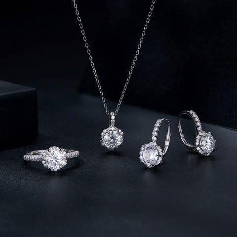 ELEGANT FLOWER MOISSANITE GOLD VERMEIL JEWELLERY SET
