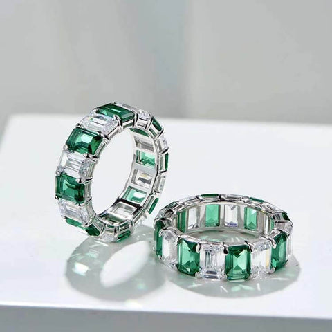 WHITE GREEN SPACED GEM VERMEIL ETERNITY RING