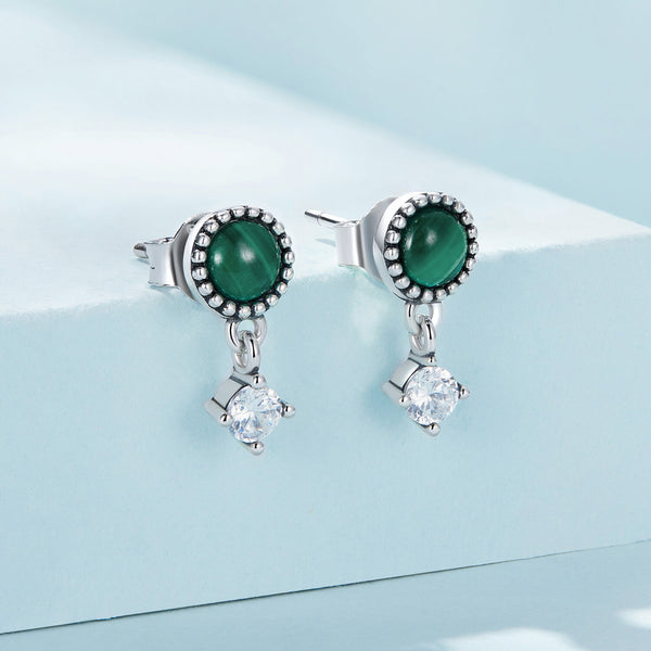 GREEN MALACHITE SERIES GOLD VERMEIL JEWELLERY SET stud earrings