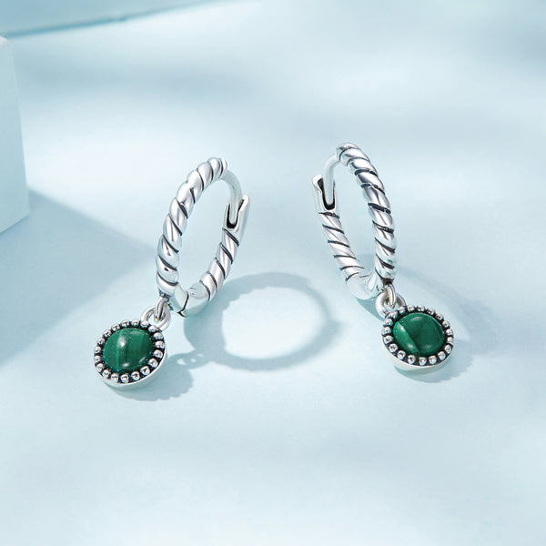 GREEN MALACHITE SERIES GOLD VERMEIL JEWELLERY SET huggie earrings