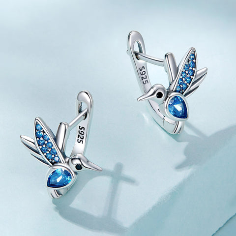 BLUE HUMMINGBIRD GOLD VERMEIL EARRINGS