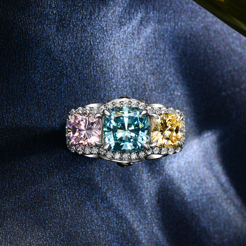 CHARMING THREE COLOR GEM VERMEIL RING