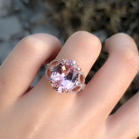 ELEGANT OVAL IMITATION MORGANITE VERMEIL RING