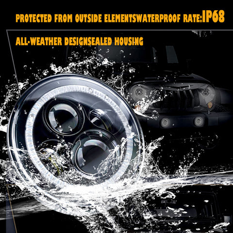 7 inches Round LED Headlights with Halo Turn Signal Hi/Low Beam