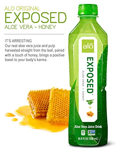 ALO Exposed Aloe Vera Juice Drink, Original + Honey, 16.9 Ounce (Pack of 12)