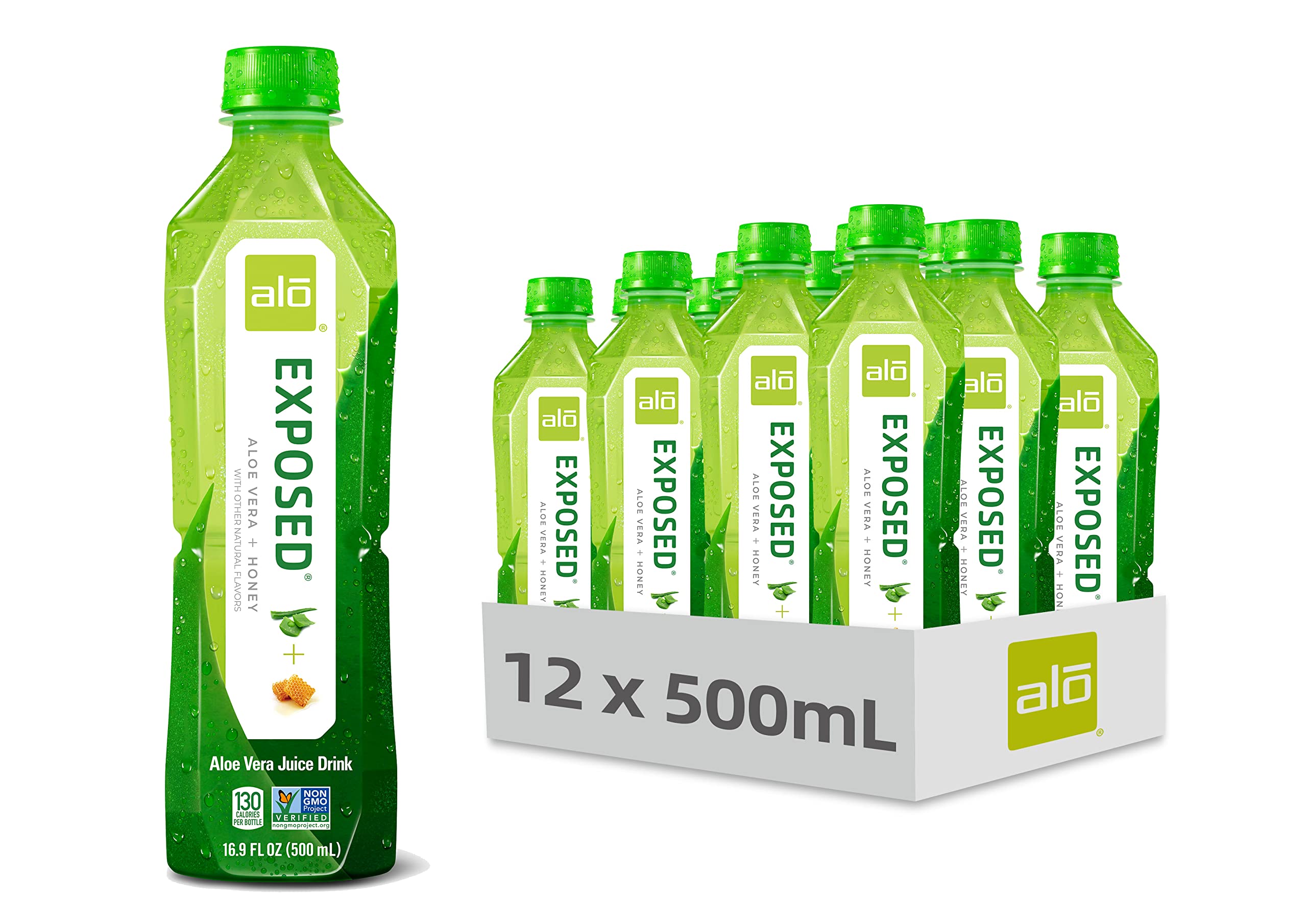 ALO Exposed Aloe Vera Juice Drink, Original + Honey, 16.9 Ounce (Pack of 12)