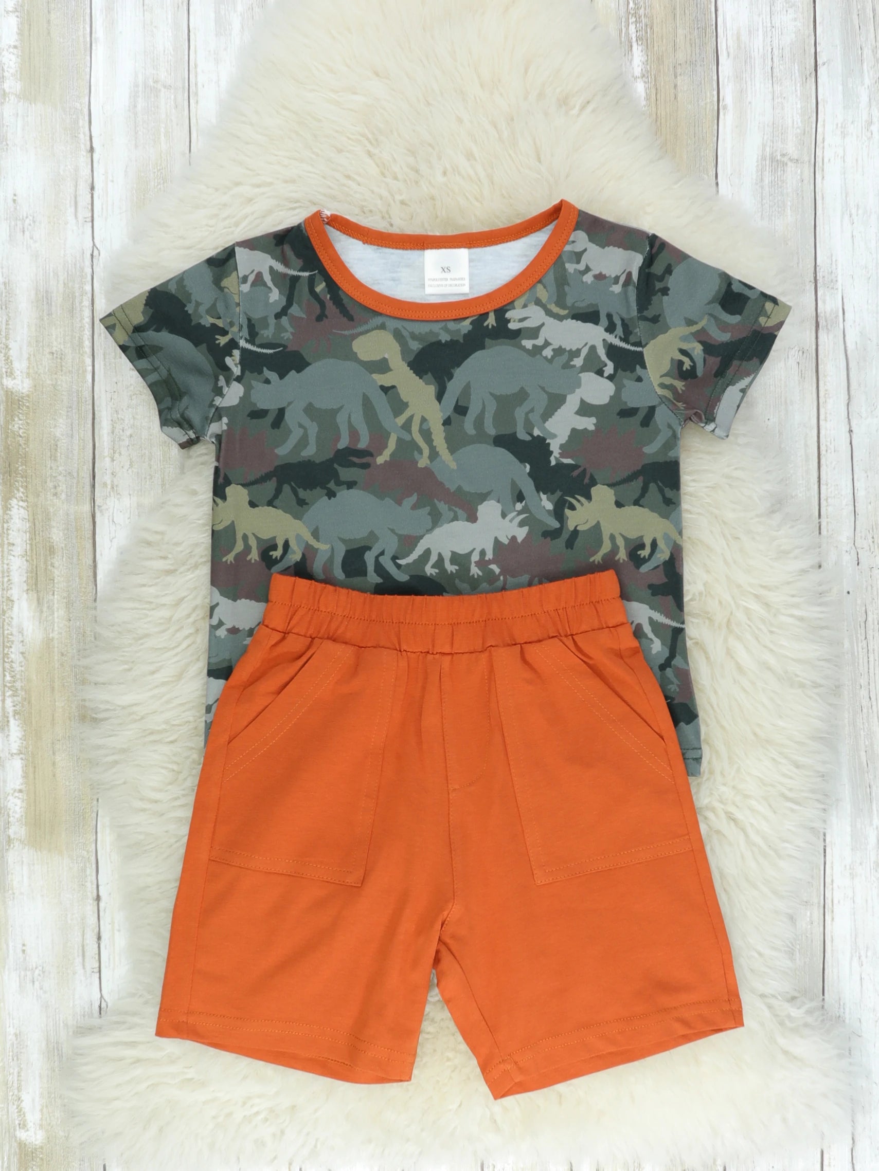 Camo Dinosaur Top & Shorts Outfit