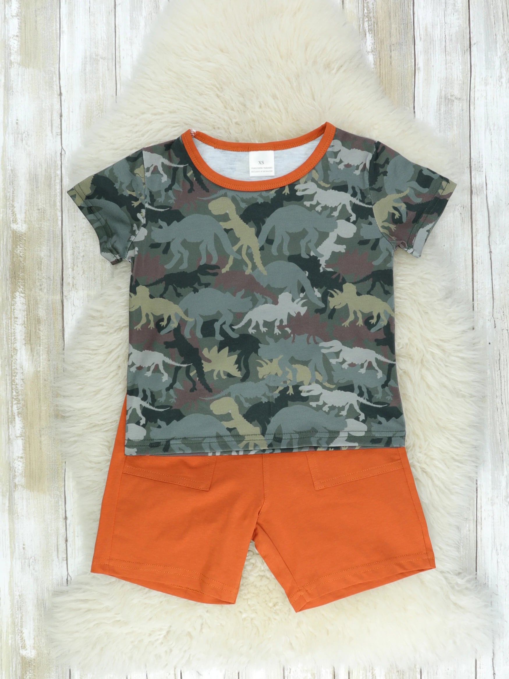 Camo Dinosaur Top & Shorts Outfit