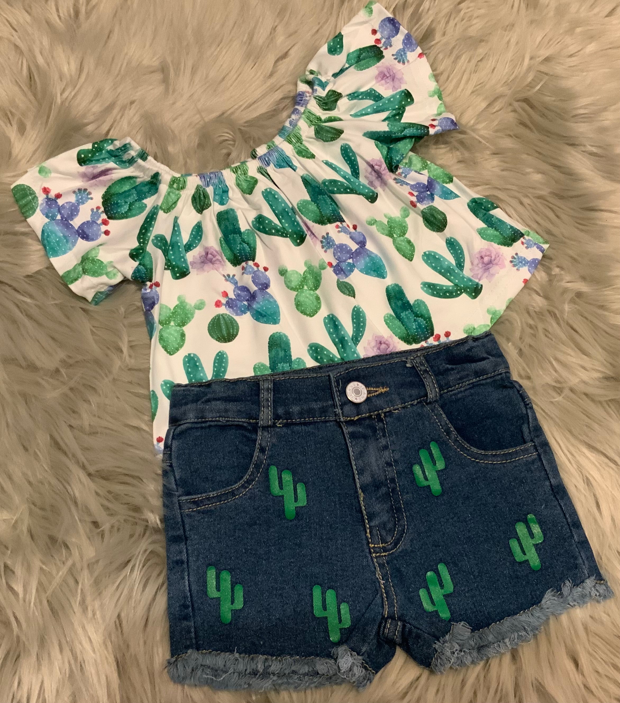 Cactus Denim Ruffle Short Set