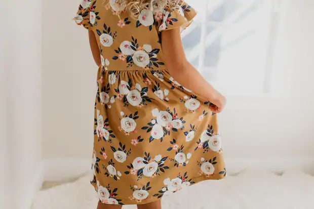 Mustard Floral Flutter Dress