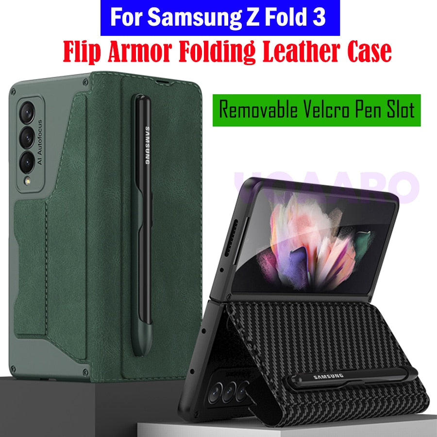 Card Slot Flip Wallet Leather Case for Samsung Galaxy Z Fold 3 4 5G Case with Removable Pen Slot Holder Cover