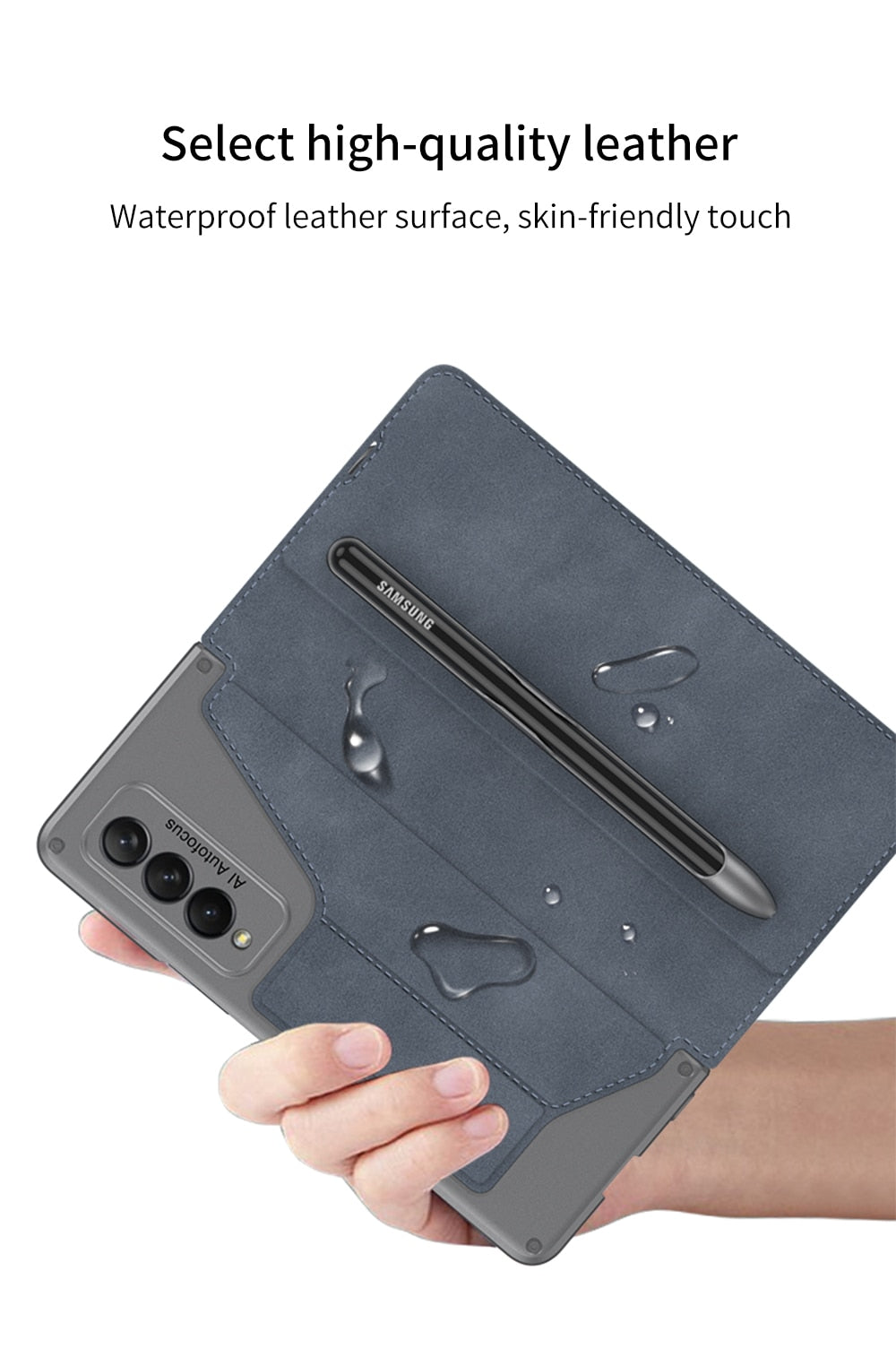 Card Slot Flip Wallet Leather Case for Samsung Galaxy Z Fold 3 4 5G Case with Removable Pen Slot Holder Cover