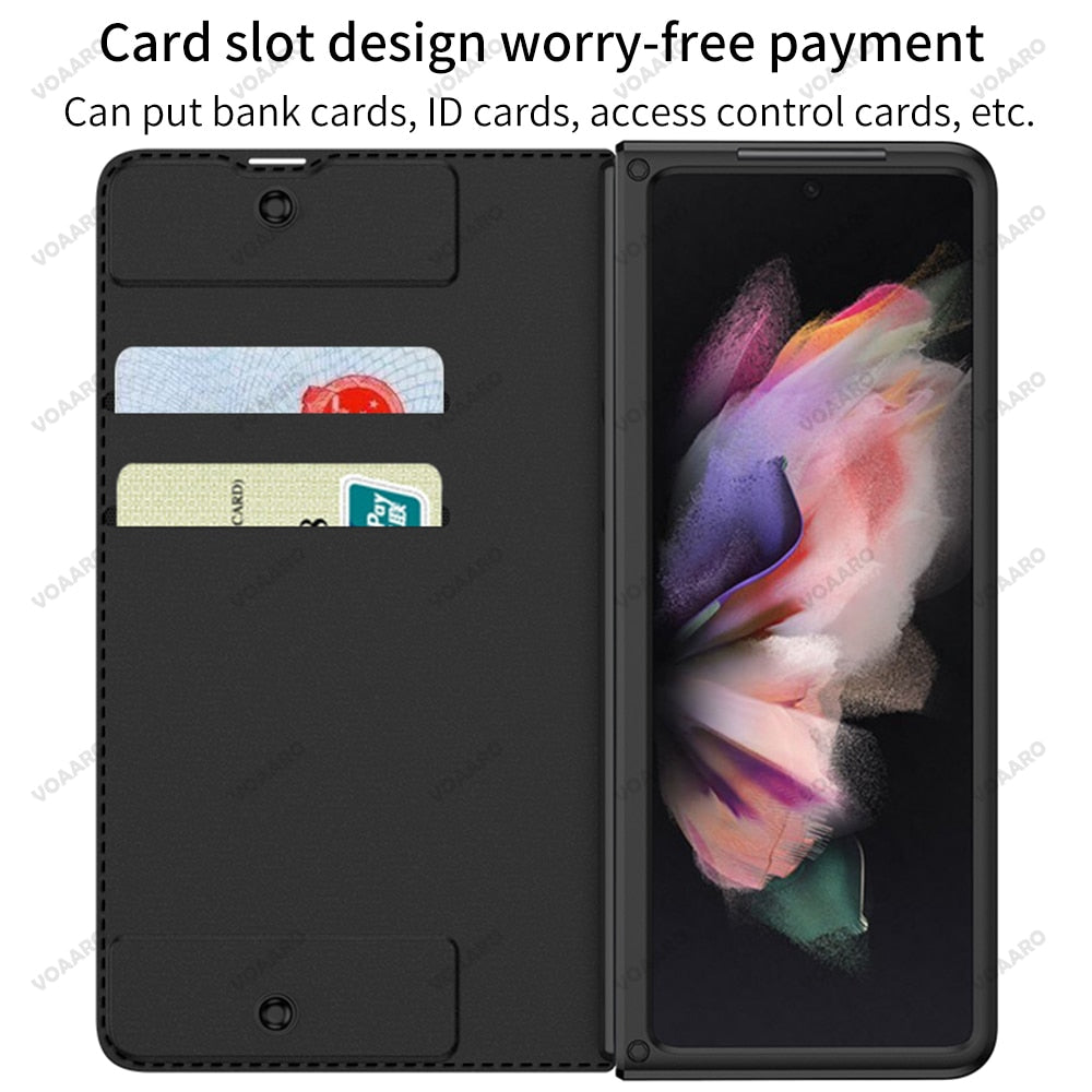 Card Slot Flip Wallet Leather Case for Samsung Galaxy Z Fold 3 4 5G Case with Removable Pen Slot Holder Cover