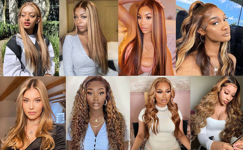 Falllove 13x4 Lace Front Ombre Colored Straight Human Hair Wigs #4/27 Colored Lace Closure Wig
