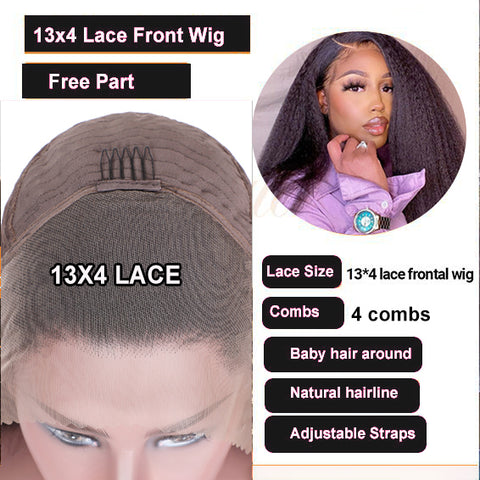 Falllove Natural Texture Yaki Straight 13x4 HD Lace Frontal Wig