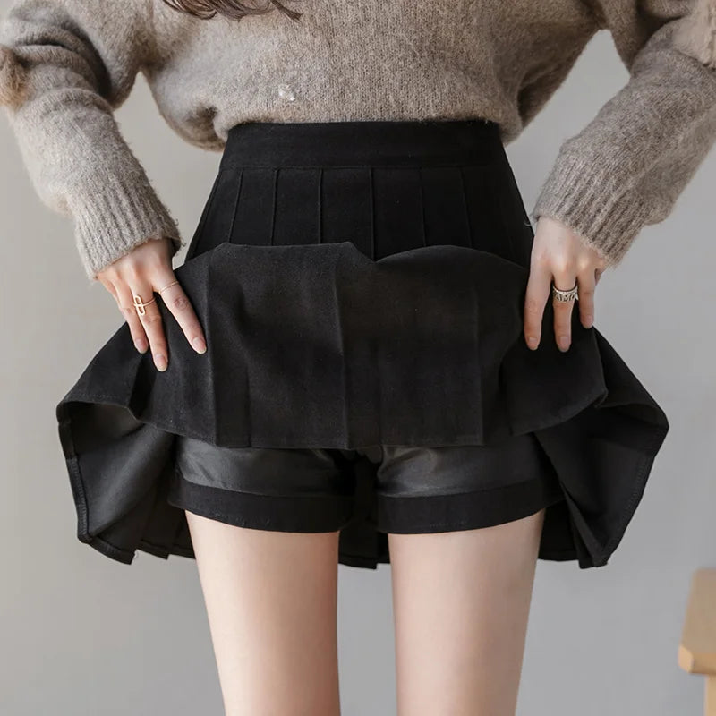 Pleated Skirt Female Autumn and Winter New Fashion High-waist A-line Short Skirt Pants Are Thin and Versatile Casual Skirt