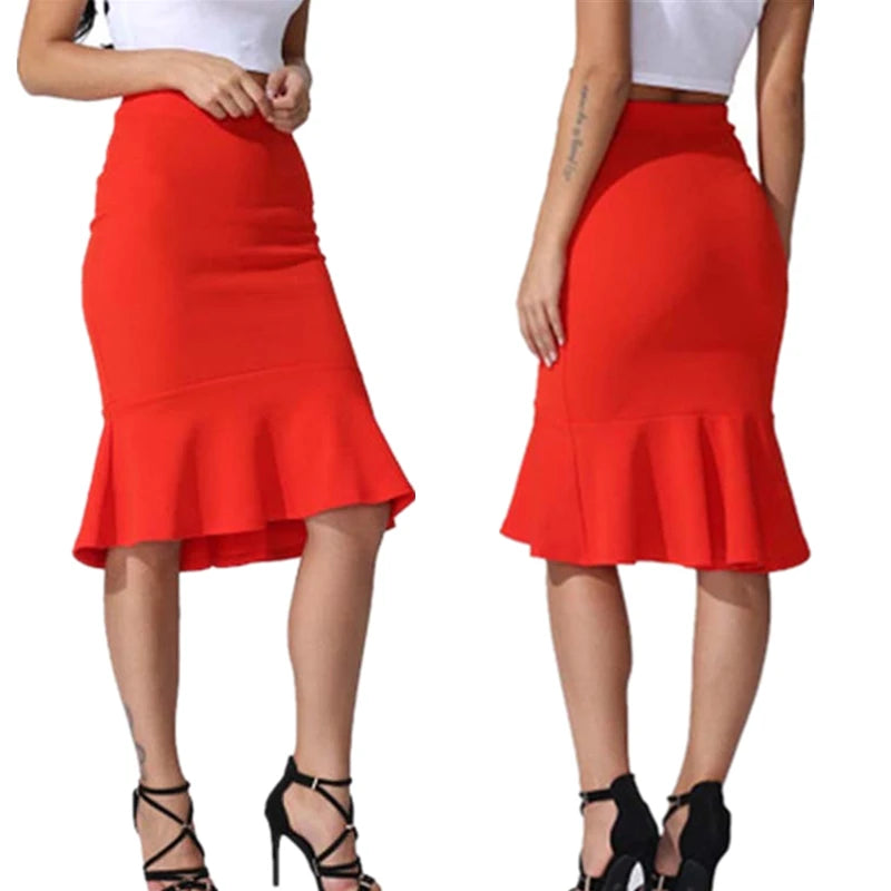 2023 New Hot Sale Women's Spring Autumn Elastic High Waist Ruffles Skirts Woman Hip Trumpet Skirt Mermaid Plus Size 3xl