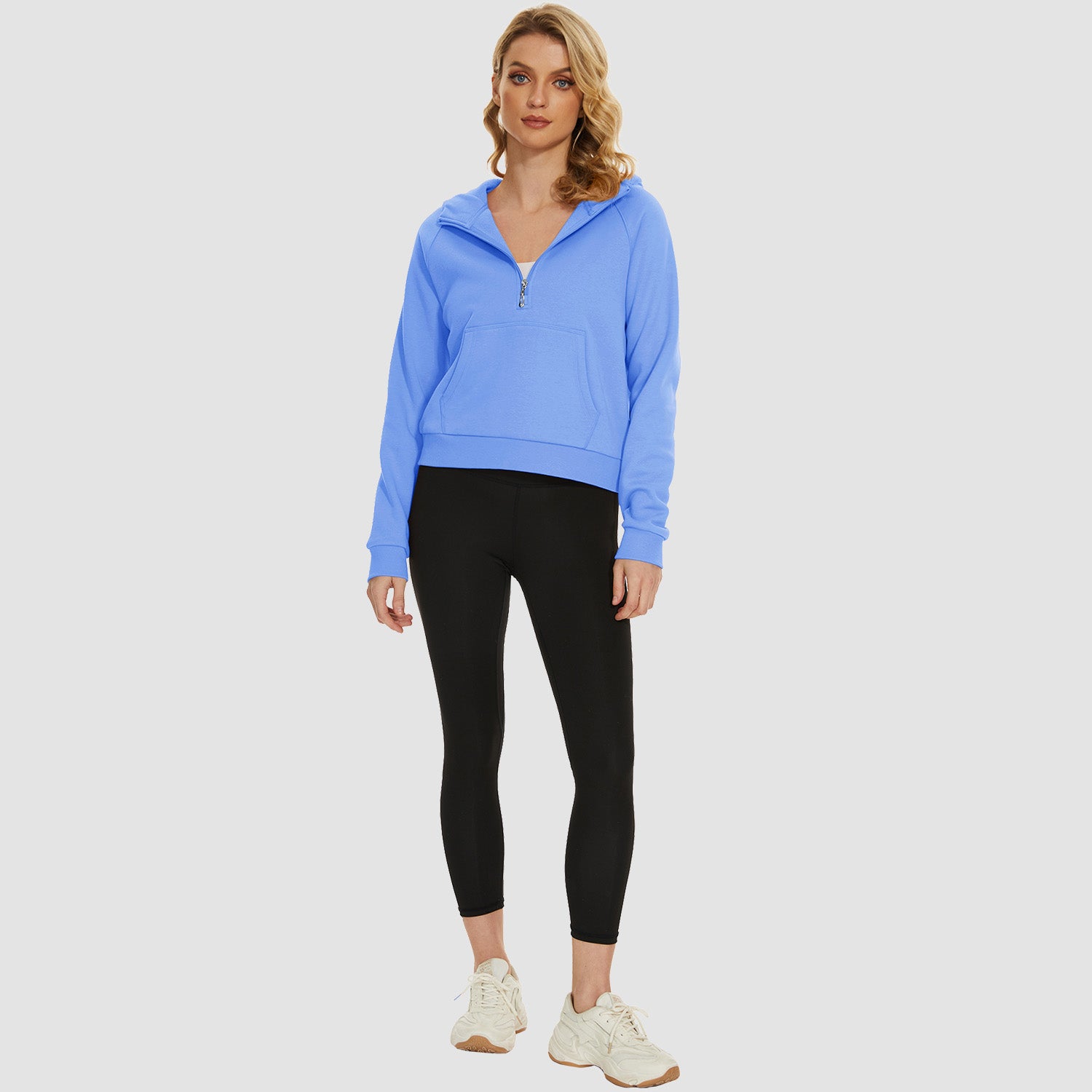 Womens Hoodie Fleece Lined 1/2 Zipper Sweatshirts Long Sleeve Crop Tops With Kangaroo Pocket