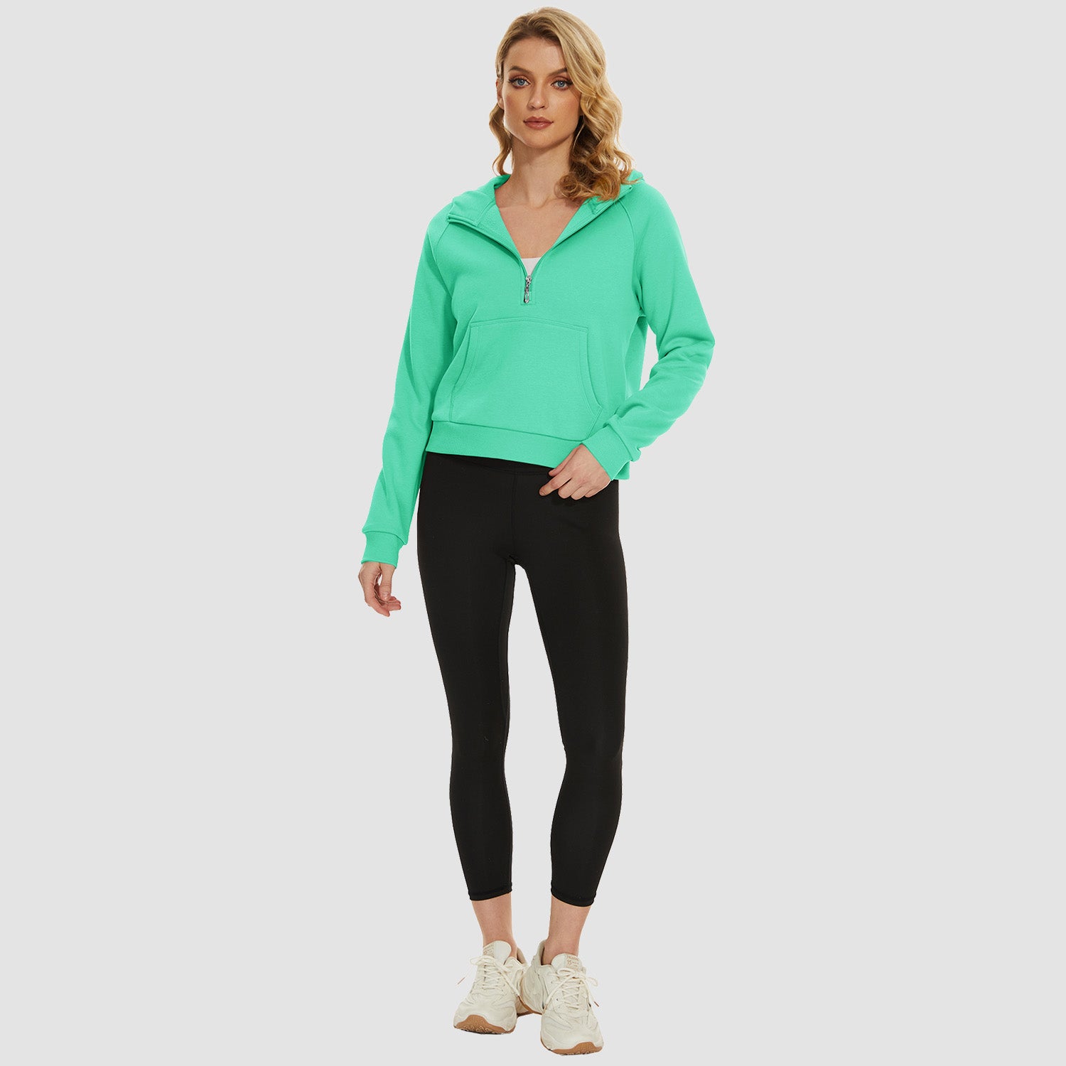 Womens Hoodie Fleece Lined 1/2 Zipper Sweatshirts Long Sleeve Crop Tops With Kangaroo Pocket