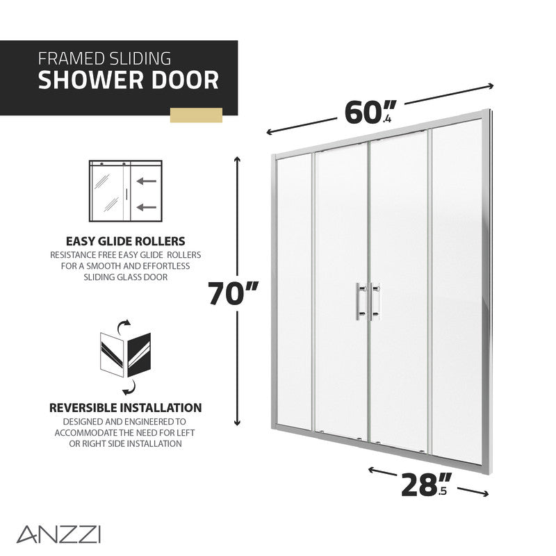 ANZZI Enchant 70-in. x 60.4-in. Framed Sliding Shower Door SD-AZ15-01MB