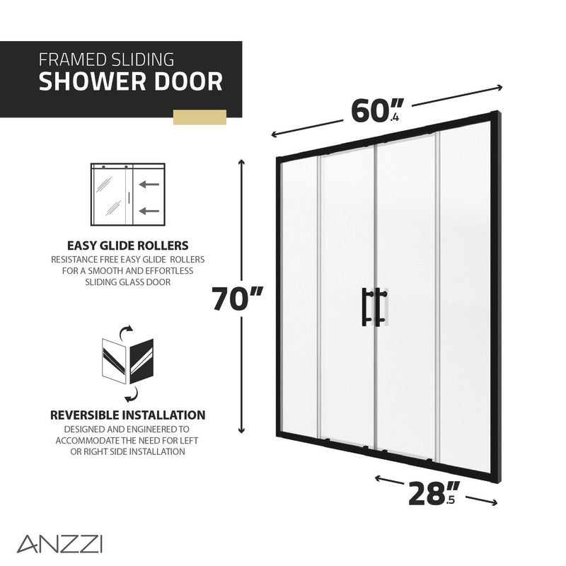 ANZZI Enchant 70-in. x 60.4-in. Framed Sliding Shower Door SD-AZ15-01MB