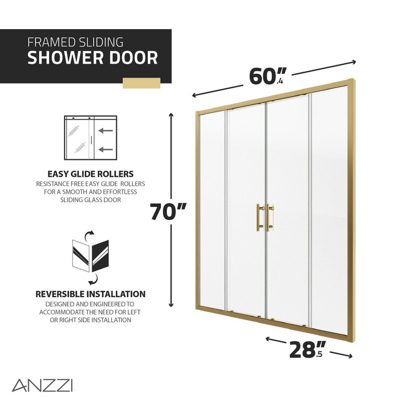 ANZZI Enchant 70-in. x 60.4-in. Framed Sliding Shower Door SD-AZ15-01MB