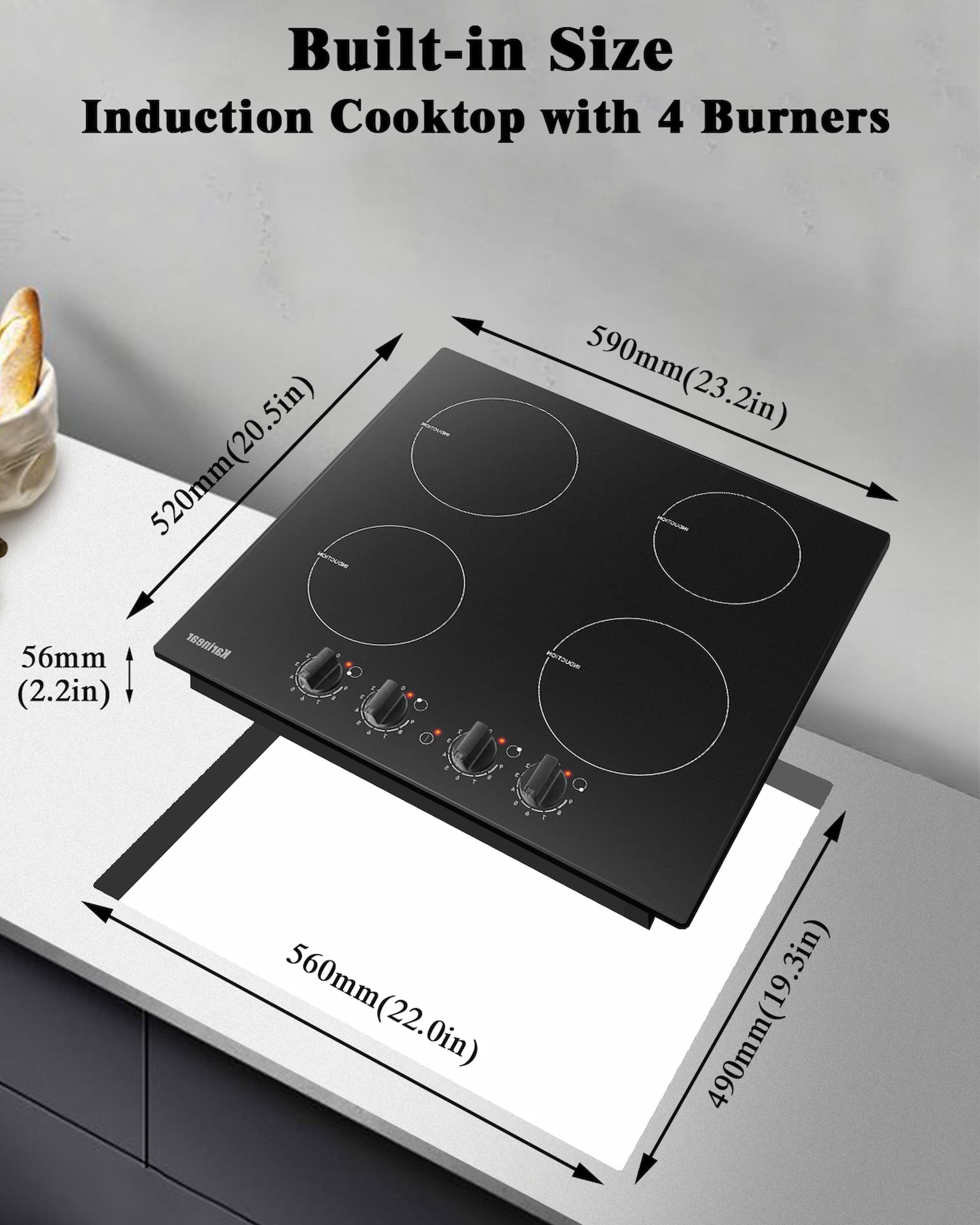 24 Inch 4 Burner Built-in Induction Cooktop-Electronic Knob Control