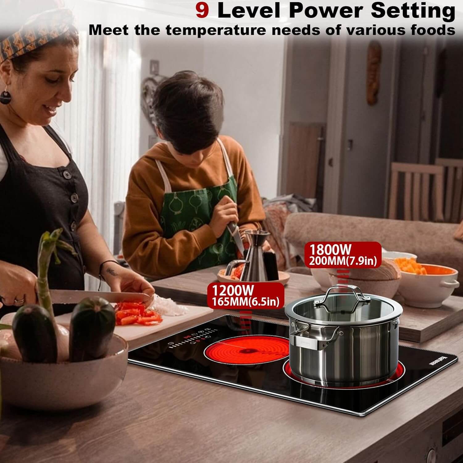 12 Inch 2 Burners Portable Electric Ceramic Cooktop-Sensor Touch Control