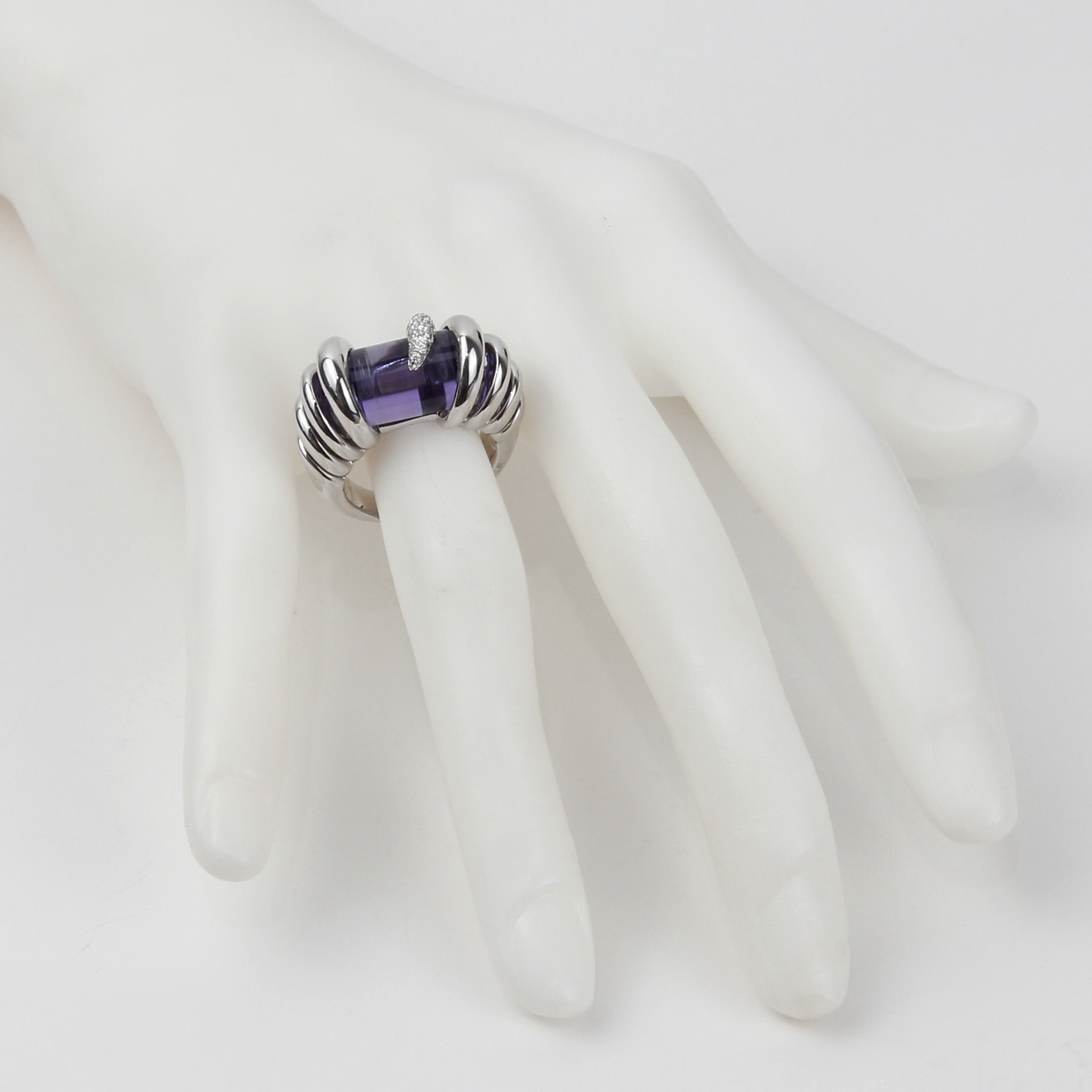 De Grisogono 18K White Gold Amethyst & Diamond Ring