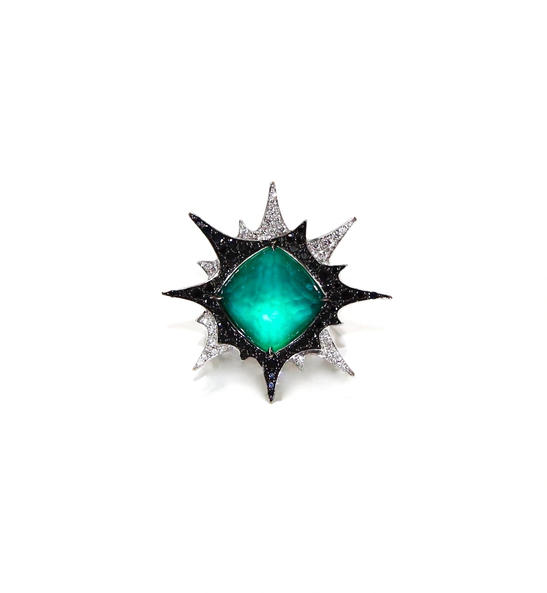 Stephen Webster 18K White Gold Green Agate Diamond Ring