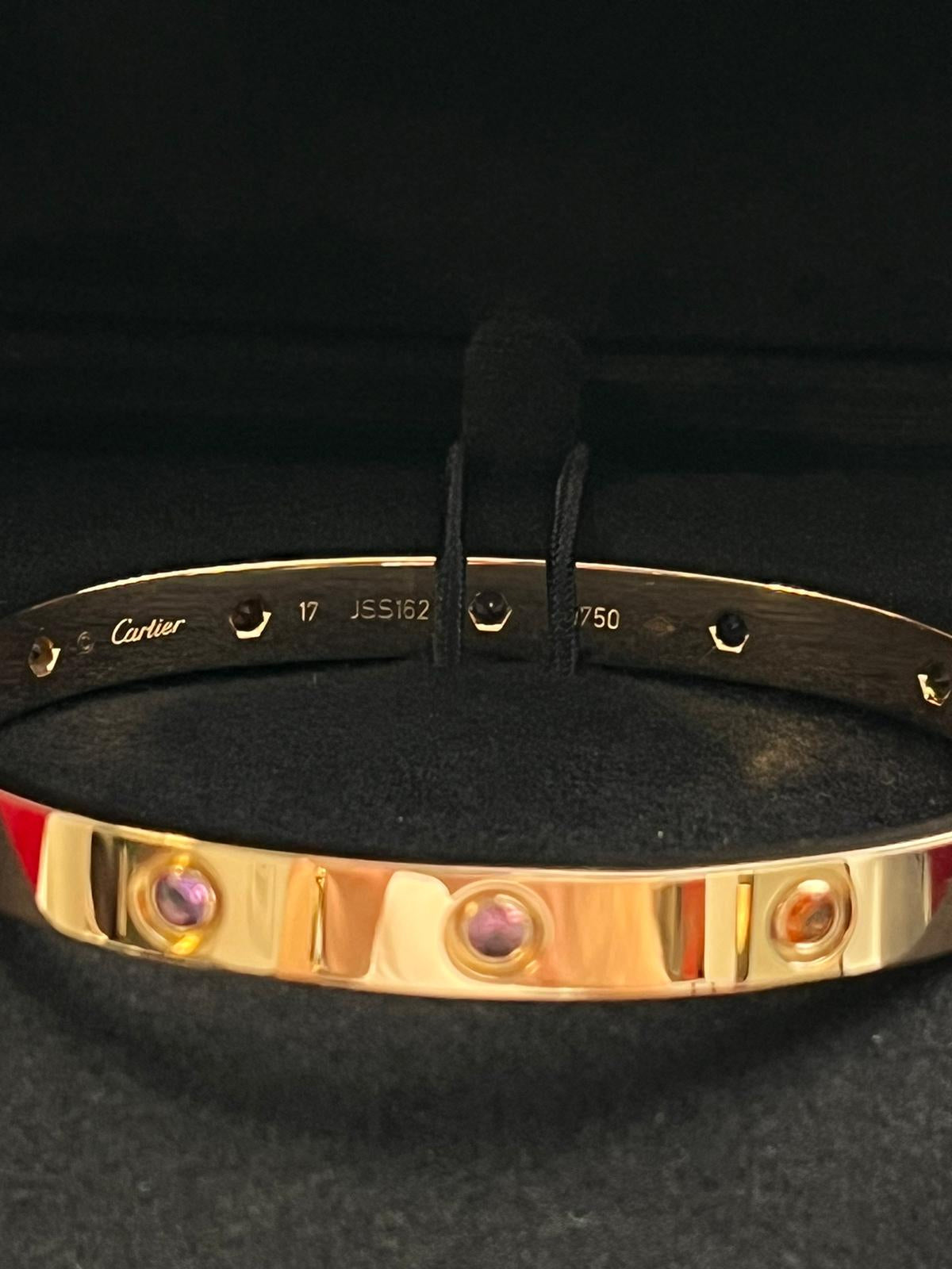 Cartier Love 10 Colored Gemstones 18K Rose Gold Size 17 Bracelet Bangle