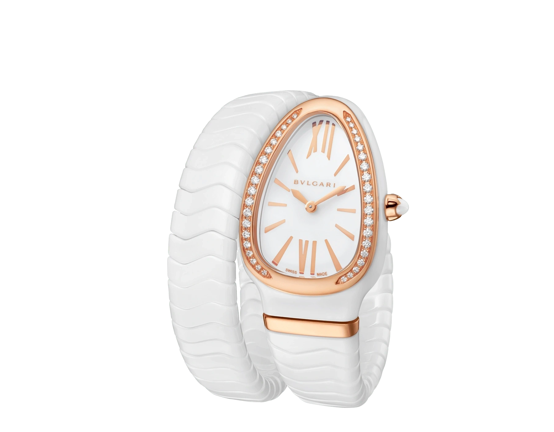 Bulgari Serpenti Spiga White Ceramic Rose Gold Diamonds 102613