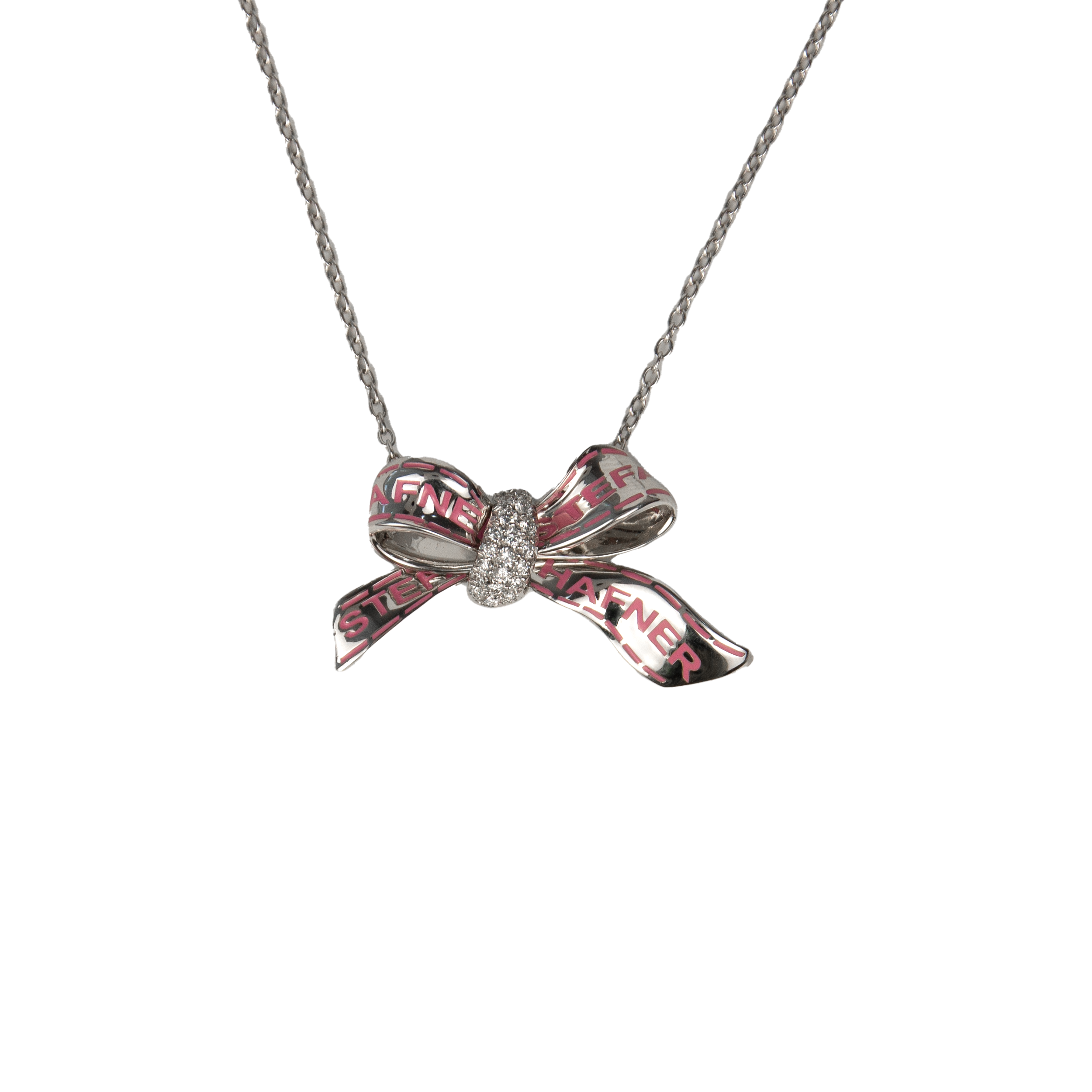 Stefan Hafner 18K White Gold Diamond Bow Pendant Necklace