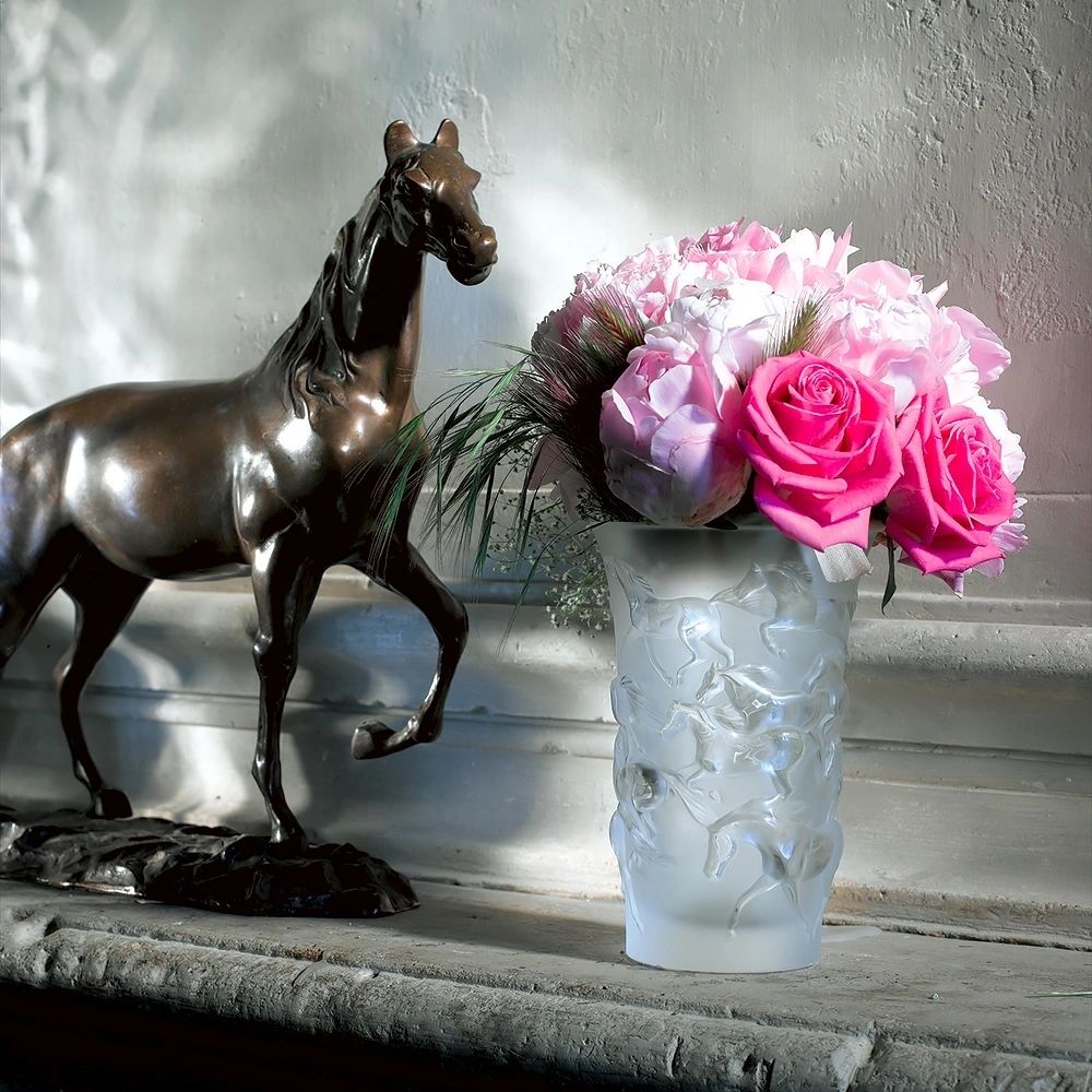 LALIQUE MUSTANG VASE CLEAR CRYSTAL