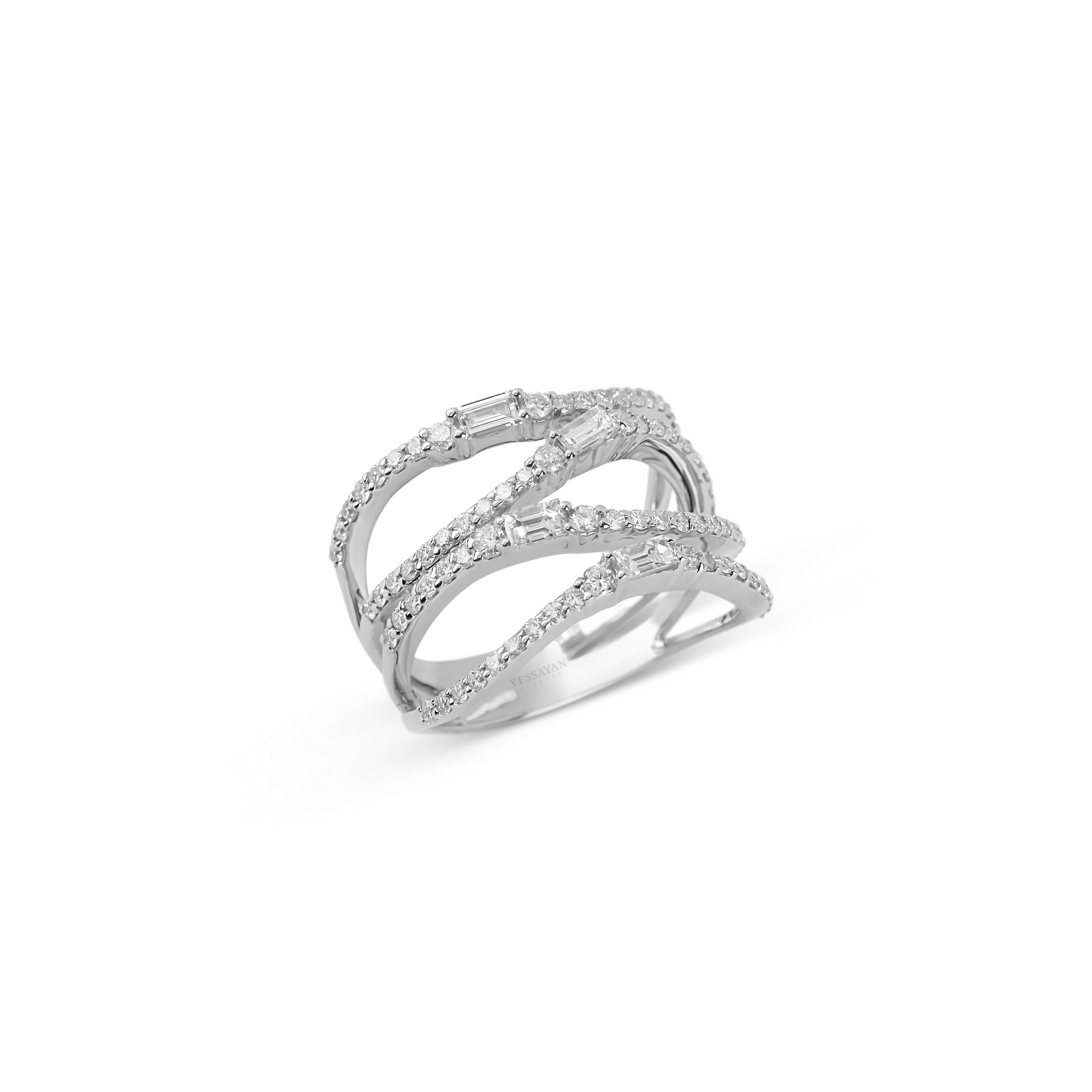 Yessayan 18K White Gold Baguette & Round Diamond Ring