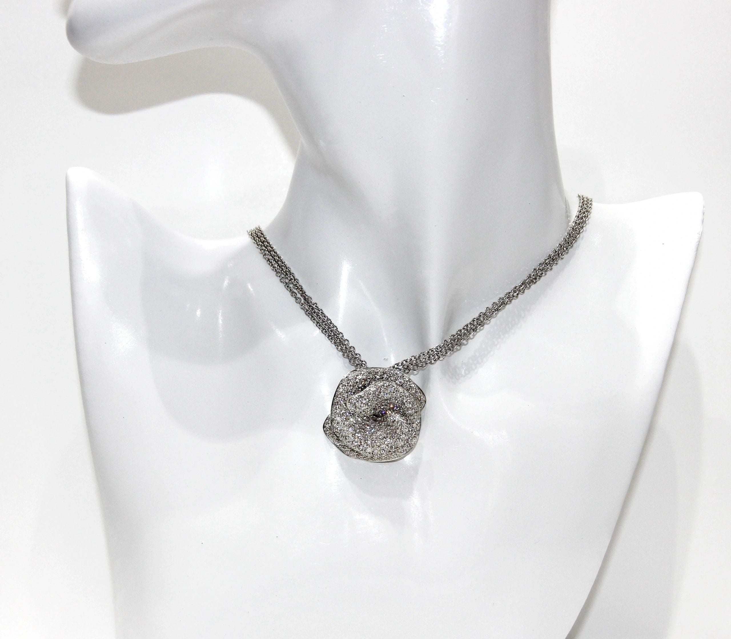 Stefan Hafner 18K White Gold Diamond Rose Necklace