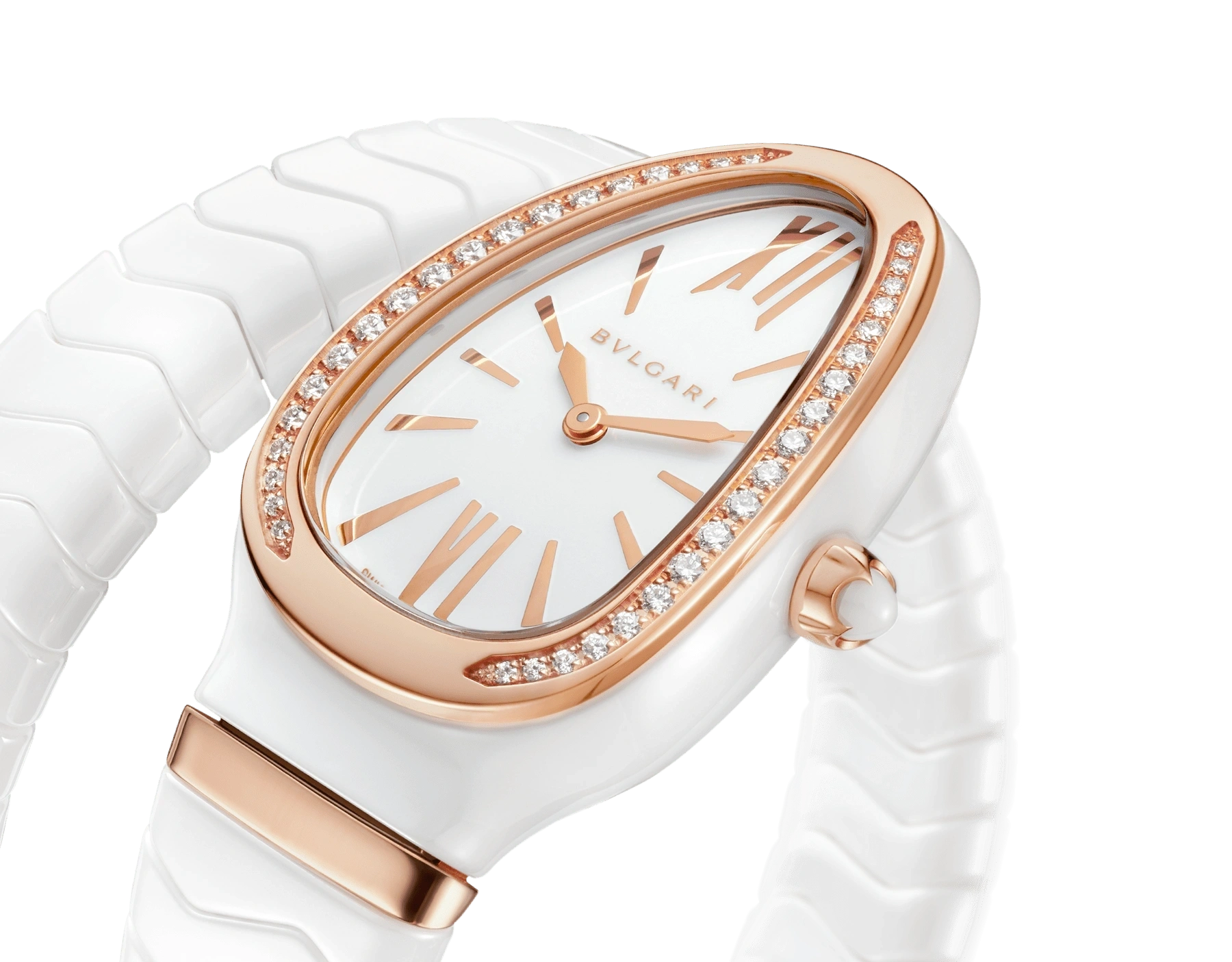 Bulgari Serpenti Spiga White Ceramic Rose Gold Diamonds 102613