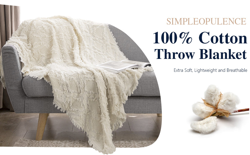 Simple&Opulence 100%Cotton Throw Blanket