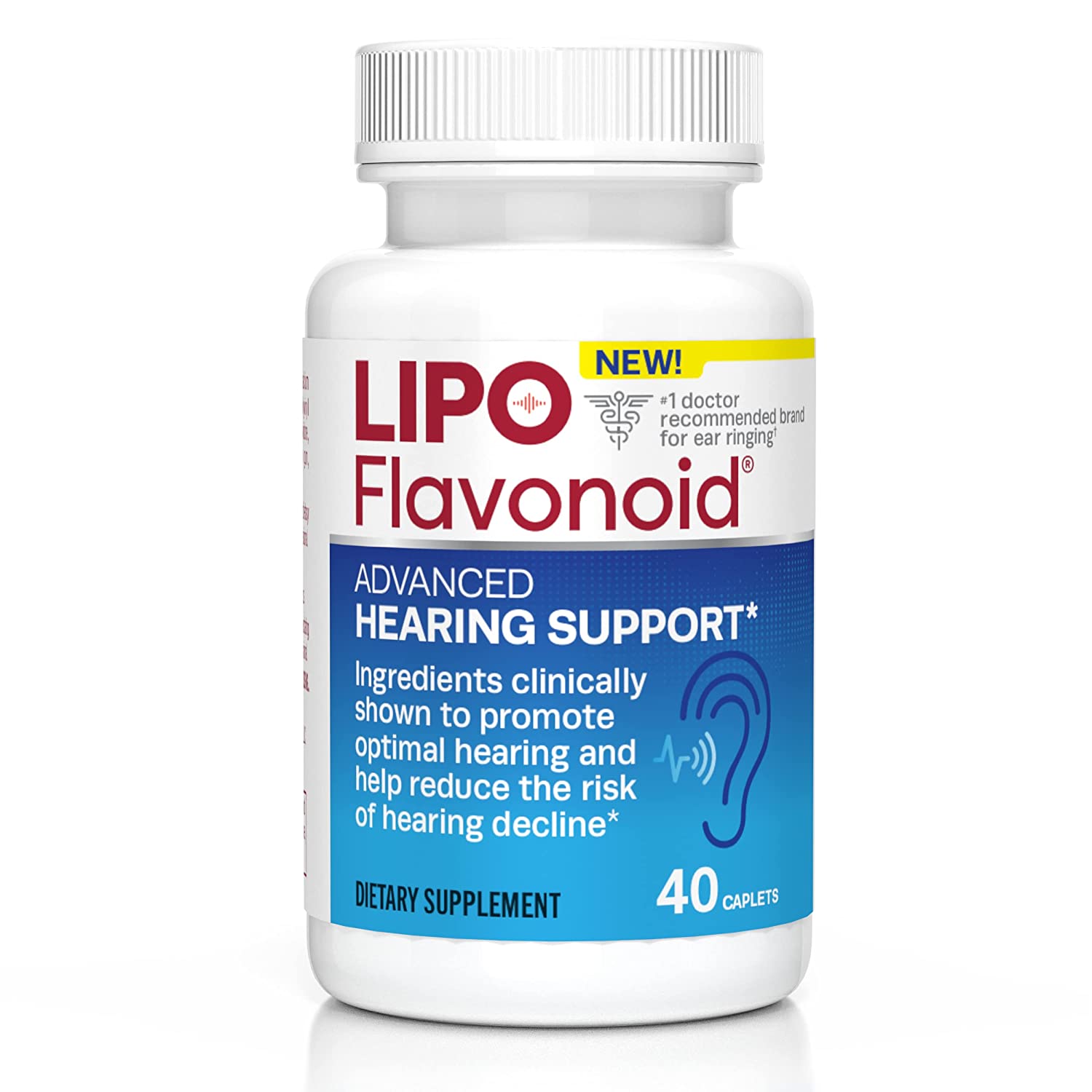 Proactive Daily Ear Health Supplement by Lipo-Flavonoid, Promotes Long Term Ear Health and Supports Optimal Auditory Function and Cognitive Health, 40 Caplets