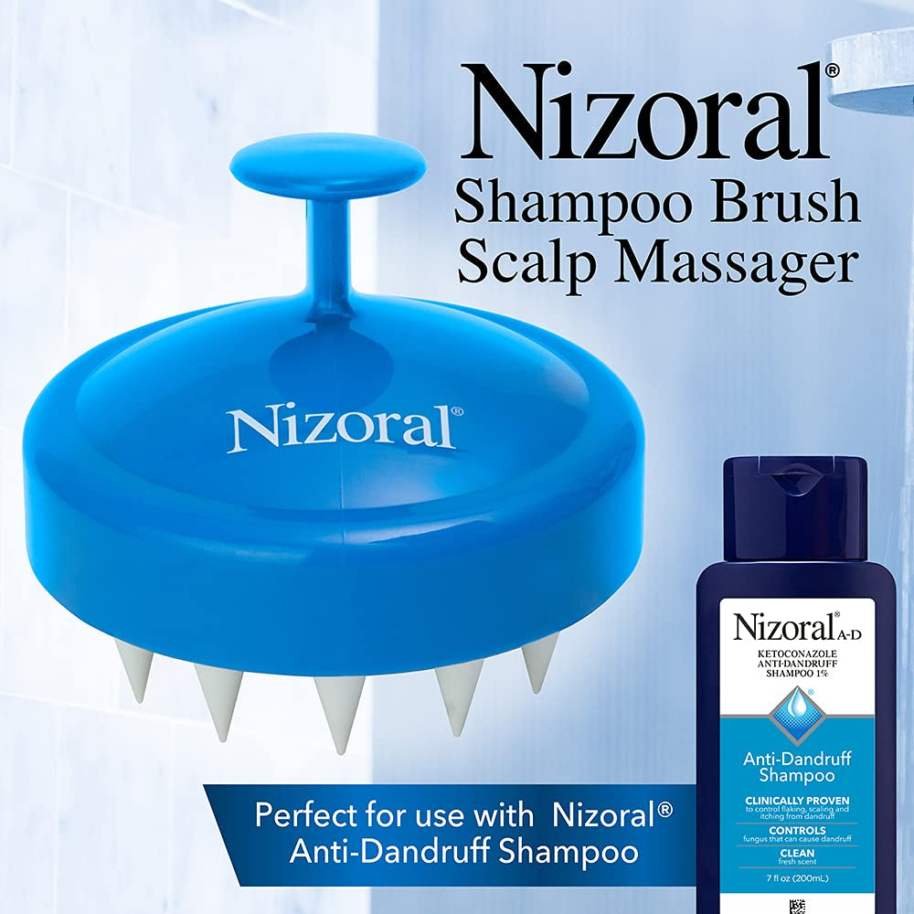 Nizoral Hair Shampoo Brush with Soft Silicone Scalp Massager Brush Head, for All Hair Types, Deep Cleanses Scalp and Removes Dead Flaky Skin and Residue