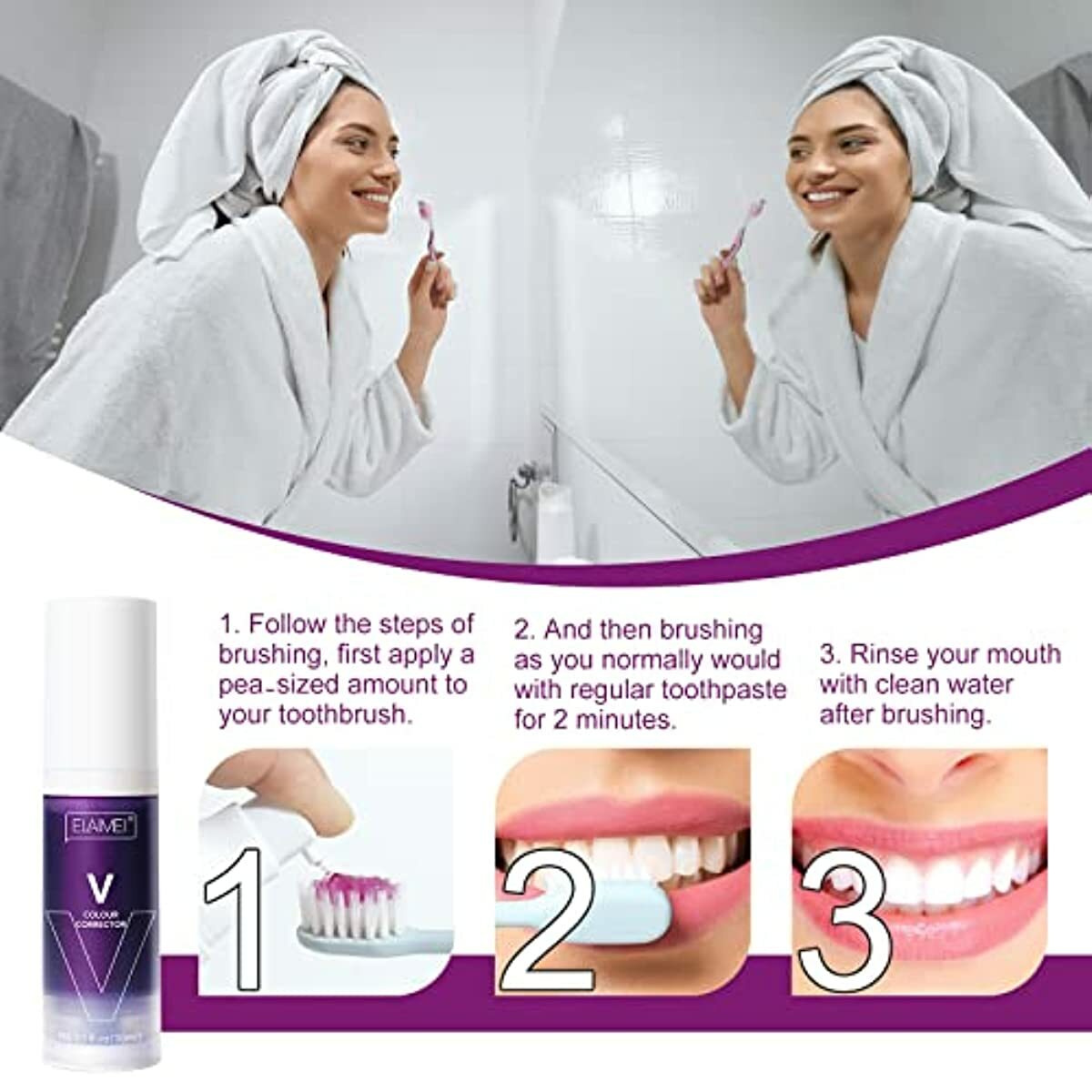 2PCS Whitening Toothpaste,Purple Toothpaste for Teeth Whitening,Color Corrector Toothpaste,Toothpaste Whitening,Teeth Whitening Toothpaste,Remove Stains,Improves Teeth Brightness and Reduce Yellowing