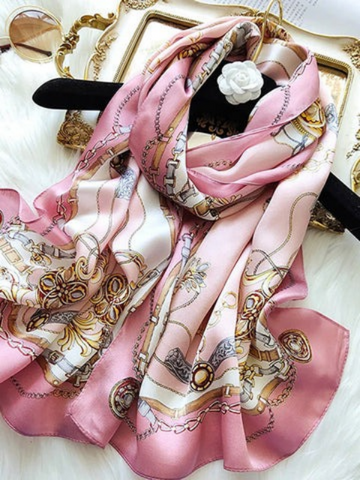 Foulard Châle Long Rectangulaire Imprimé 100% Soie de Mûrier 170x53cm